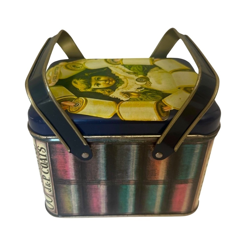 J & P COATS Vintage Tin Sewing Thread Box